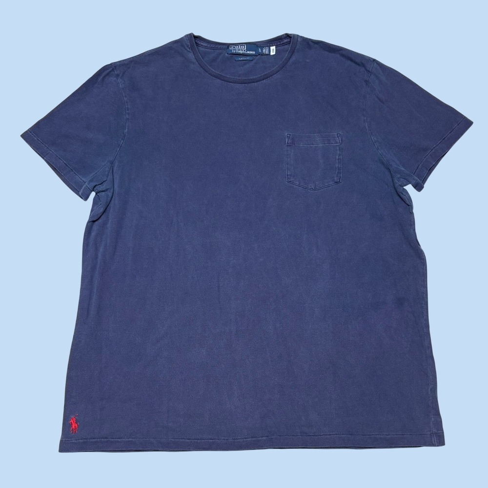 Polo Ralph Lauren Mens XL Custom Fit Pocket T-Shirt Navy Blue Red Pony Logo